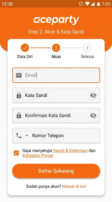 Panduan Registrasi Akun Baru aceparty untuk Pengguna Android
