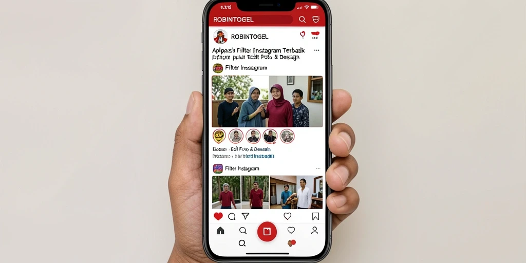Tampilan utama aplikasi ROBINTOGEL dengan filter Instagram yang menarik.