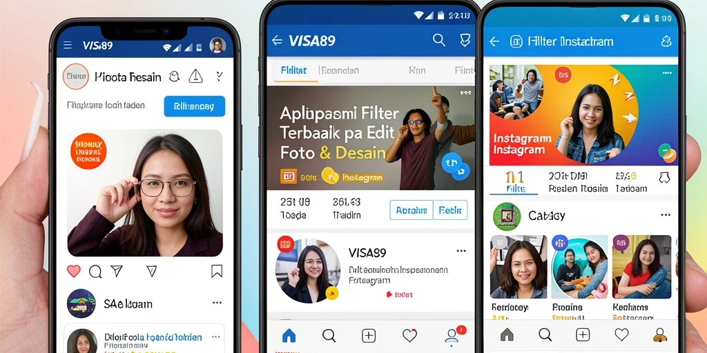 Tampilan antarmuka aplikasi VISA89 dengan berbagai pilihan filter Instagram.