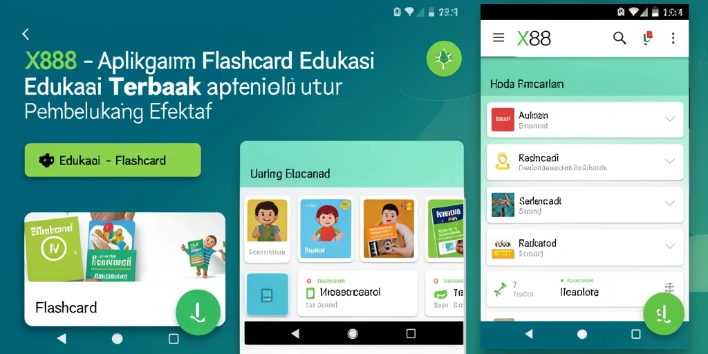 Antarmuka aplikasi X88 yang intuitif dan fungsional untuk belajar flashcard.